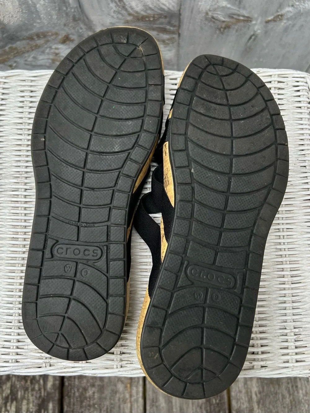 CROCS Women's Black Strappy Sandal with Beige Footbed